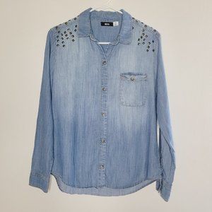 BDG Urban Outfitters Chambray Shirt Blue Size Small Studded Button-Down Western